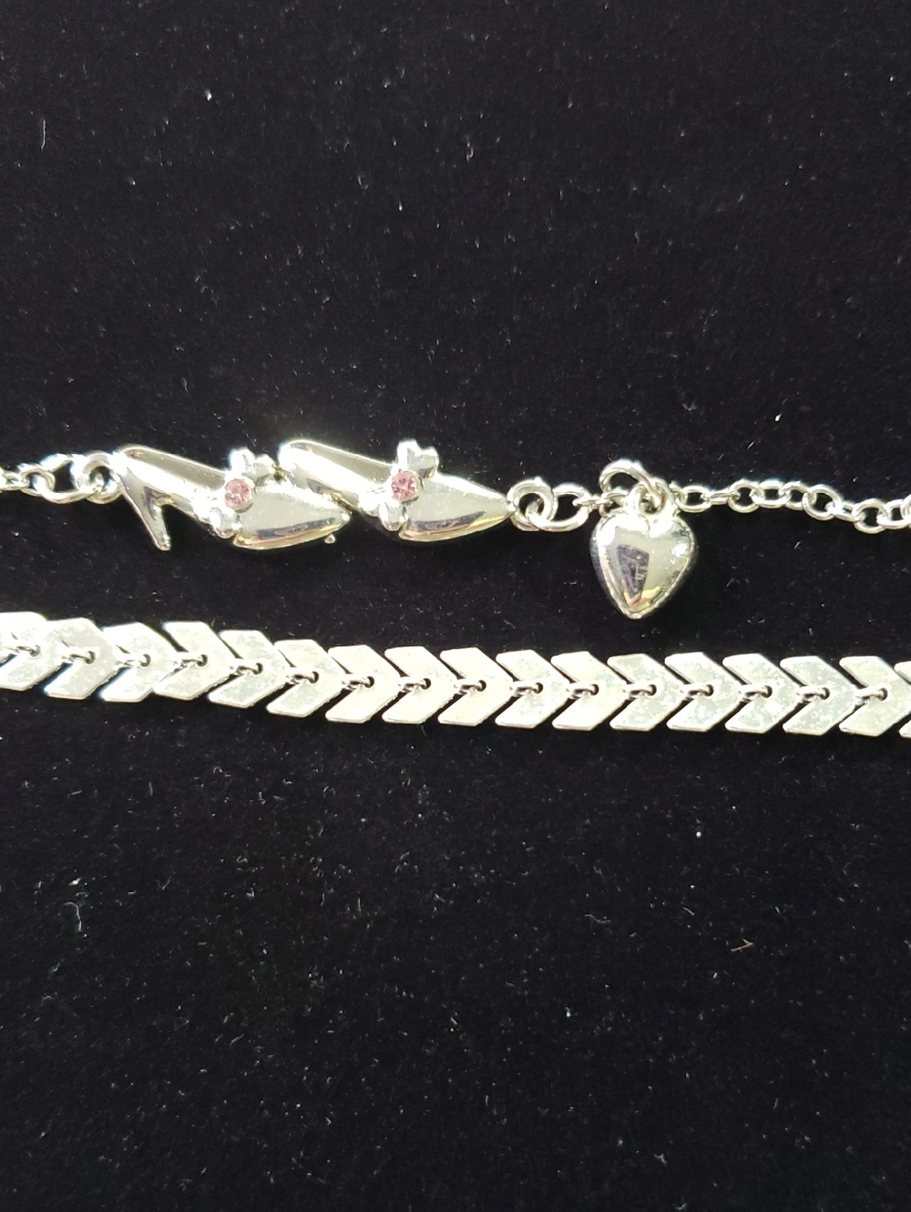 Ankle Bracelets Two Silver Shoes Chevron